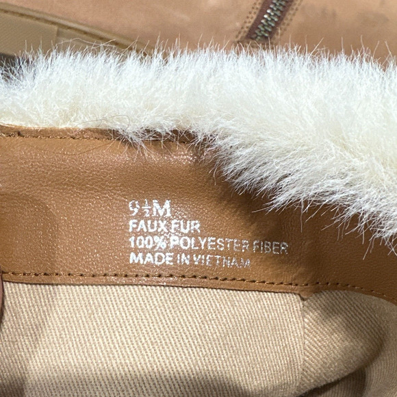 Linea Paolo Ankle Boots Womens size 9.5 Tan Top Faux Fur Hidden Wedge Side Zip - Picture 3 of 6
